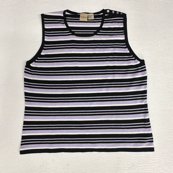 Massini Tops - Massini Black and Lavender Purple Striped Tank Top Classy Modest